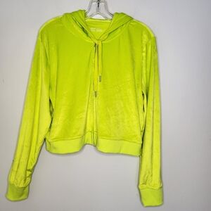 Aerie Dreamy Velour Cropped Zip-Up Hoodie Bright Lime Green Size XL